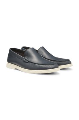 Mocasines de piel abatanada con detalle de logo, Azul oscuro
