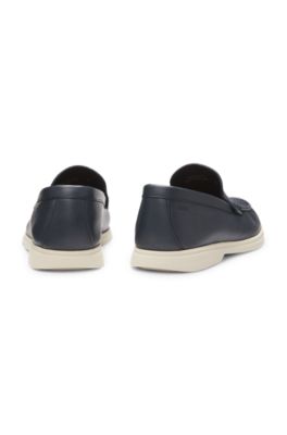 Mocasines de piel abatanada con detalle de logo, Azul oscuro
