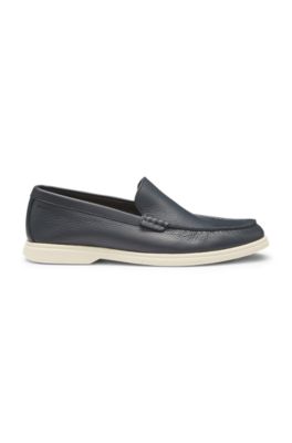 Mocasines de piel abatanada con detalle de logo, Azul oscuro