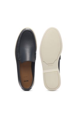 Mocasines de piel abatanada con detalle de logo, Azul oscuro