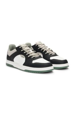Mixed-material trainers with ripstop and faux suede, Light Green