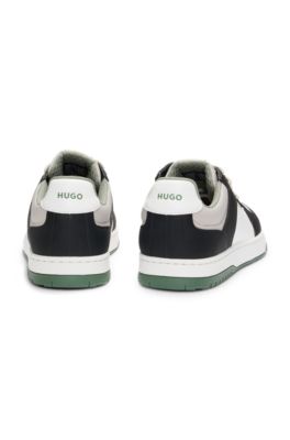 Mixed-material trainers with ripstop and faux suede, Light Green