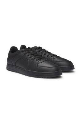 スニーカー HUGO Mixed-material lace-up trainers with monogrammed upper HUGO - Faux-leather lace-up trainers with logo details - Black