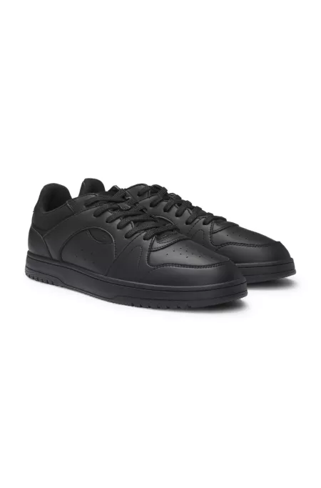 Faux-leather lace-up trainers with logo details