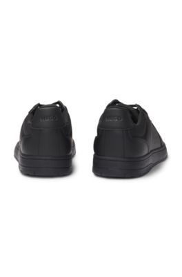 Faux-leather lace-up trainers with logo details, Black