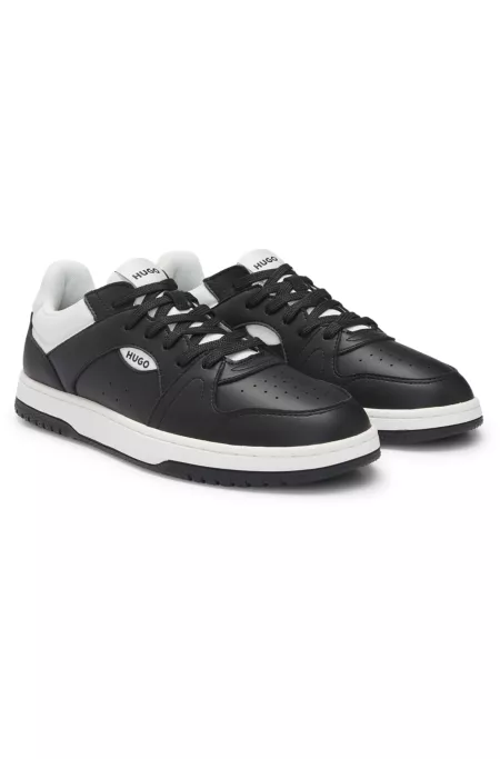 Faux-leather lace-up trainers with logo details