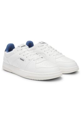 Faux-leather lace-up trainers with logo details, White