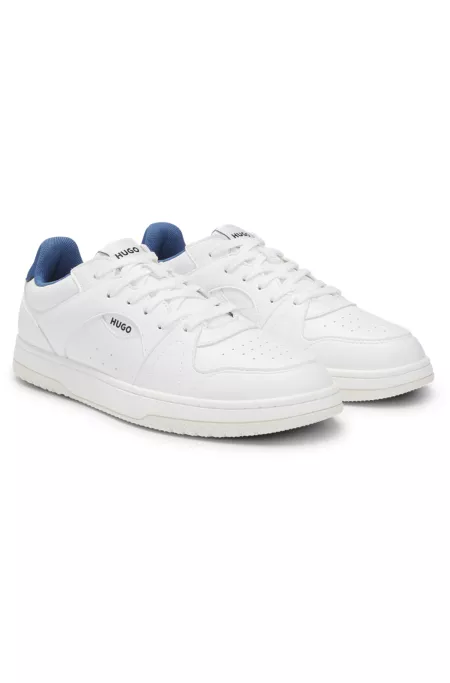 Faux-leather lace-up trainers with logo details