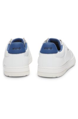 Faux-leather lace-up trainers with logo details, White