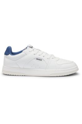 Faux-leather lace-up trainers with logo details, White