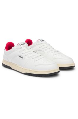 Faux-leather lace-up trainers with logo details, White