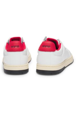 Faux-leather lace-up trainers with logo details, White