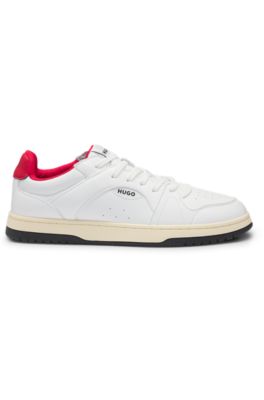 Faux-leather lace-up trainers with logo details, White