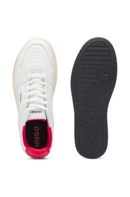 Faux-leather lace-up trainers with logo details, White