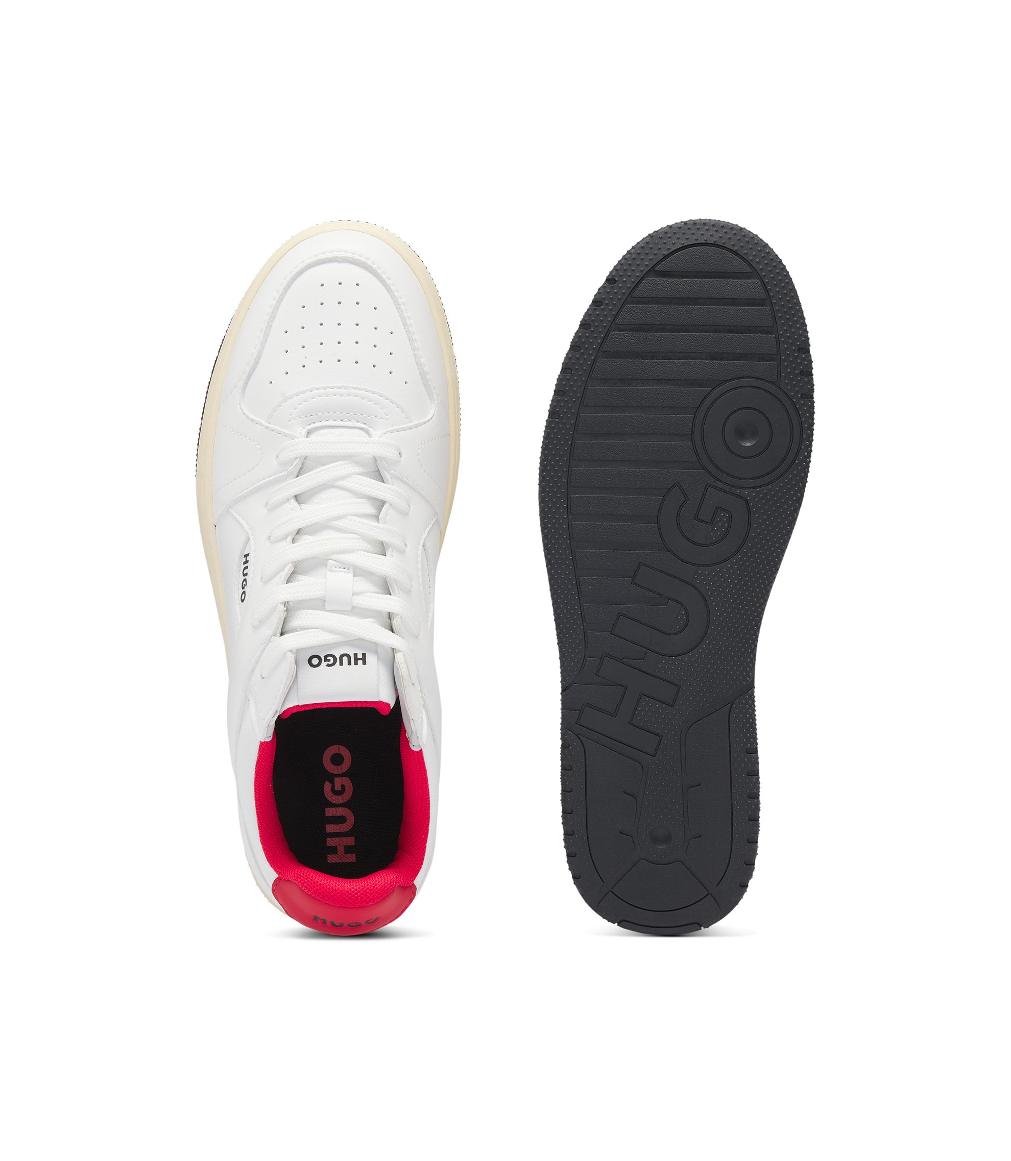 HUGO - Faux-leather lace-up trainers with logo details - White