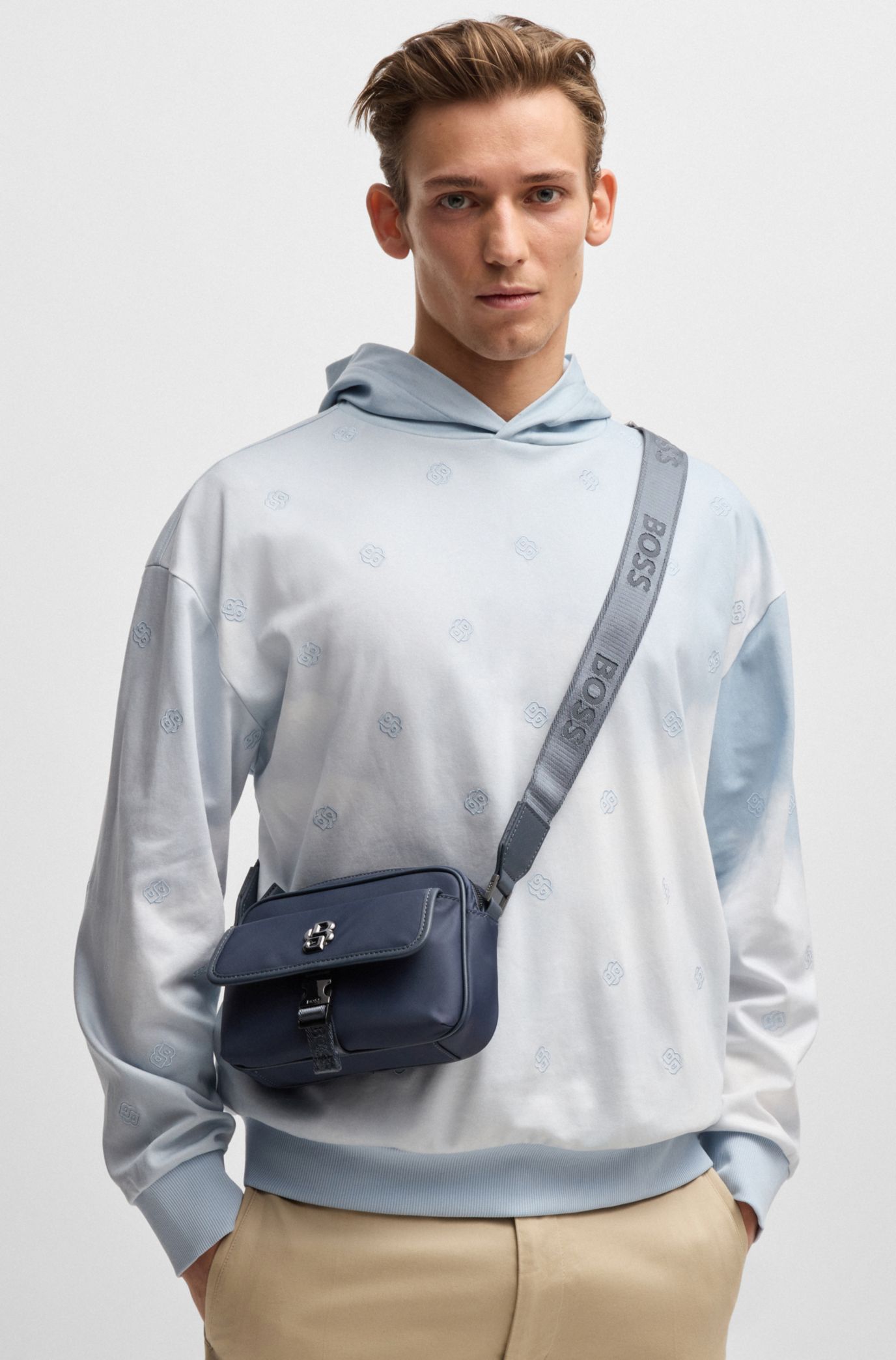 【Hugo Boss】Cross-Body Bag With Double B Monogram(送料込み) BOSS - Crossbody bag with Double B monogram - Blue