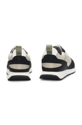 Mixed-material trainers with ripstop and faux leather, Light Beige