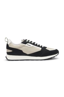 Mixed-material trainers with ripstop and faux leather, Light Beige