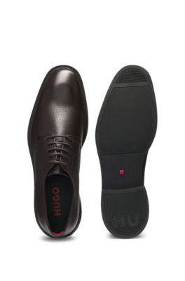 Derby shoes in grained leather, Brown