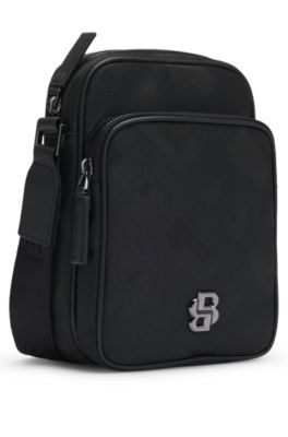 Sac reporter en jacquard &agrave; monogrammes avec finition Double&nbsp;B, Noir