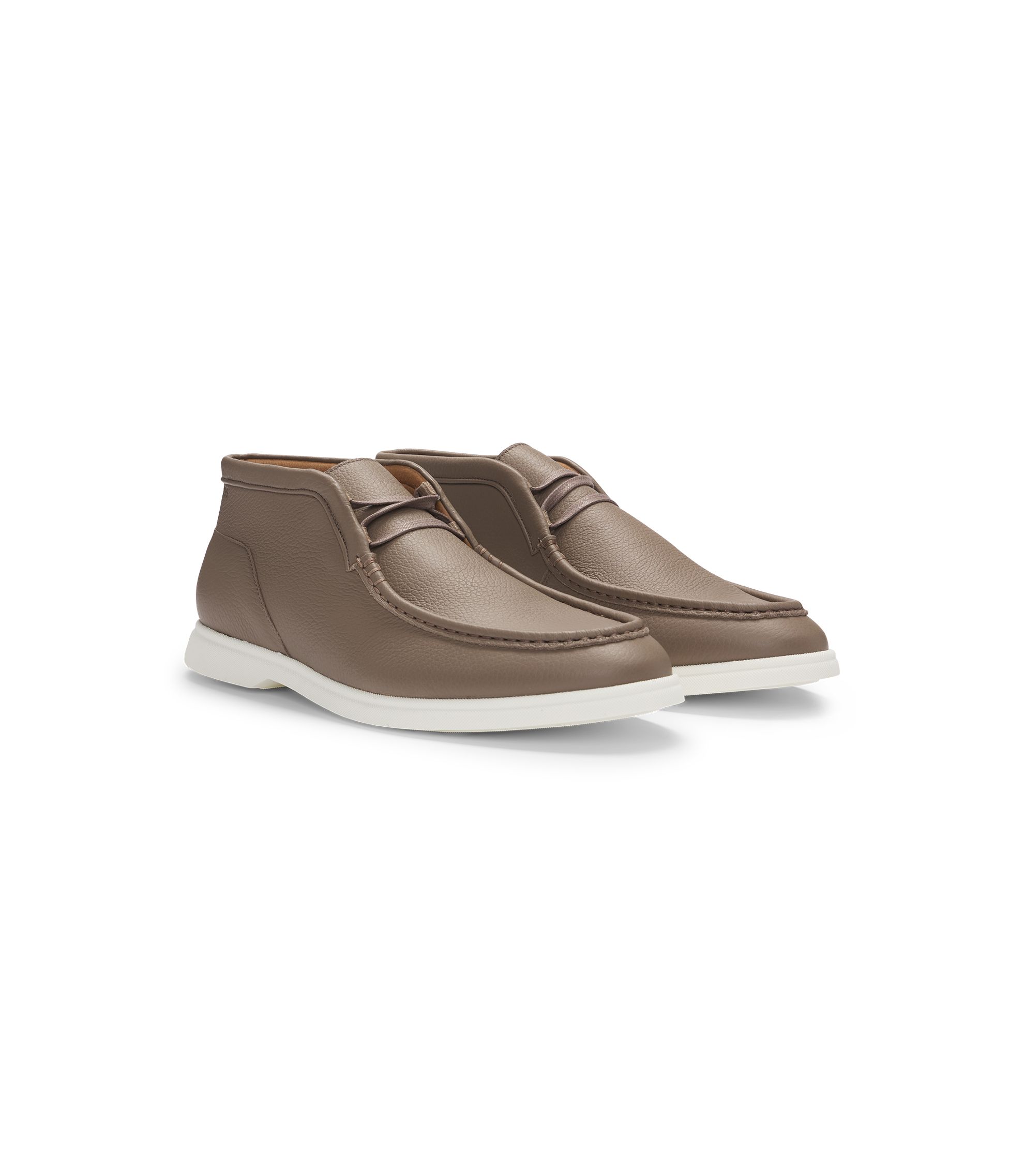 BOSS - Desert boots in tumbled leather with apron toe - Beige
