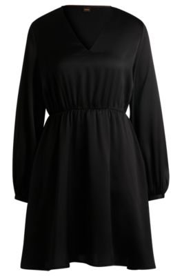 BOSS - V-neck dress in hammered satin - Black