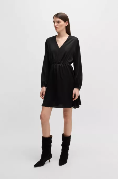 V-neck dress in hammered satin