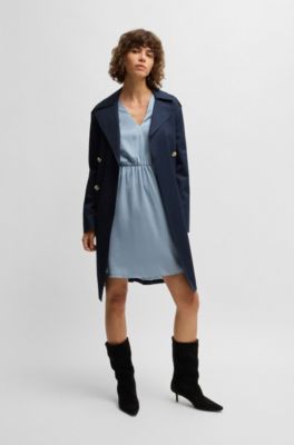 V-neck dress in hammered satin, Blue