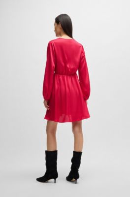 V-neck dress in hammered satin, Pink