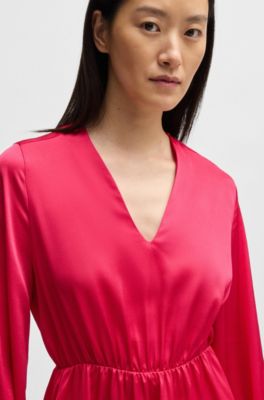 V-neck dress in hammered satin, Pink