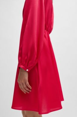V-neck dress in hammered satin, Pink