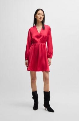 V-neck dress in hammered satin, Pink
