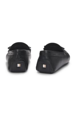 Grained-leather moccasins with driver sole, Black