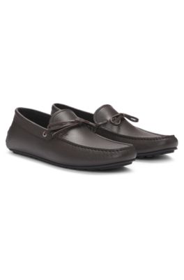 Grained-leather moccasins with driver sole, Dark Brown