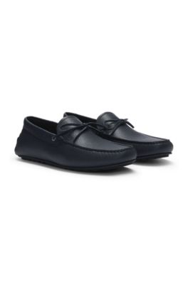 Grained-leather moccasins with driver sole, Dark Blue