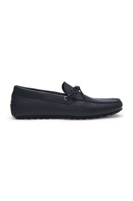 Grained-leather moccasins with driver sole, Dark Blue
