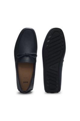 Grained-leather moccasins with driver sole, Dark Blue