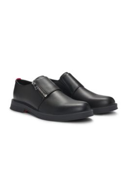 Leather monk shoes with quarter zip, Black
