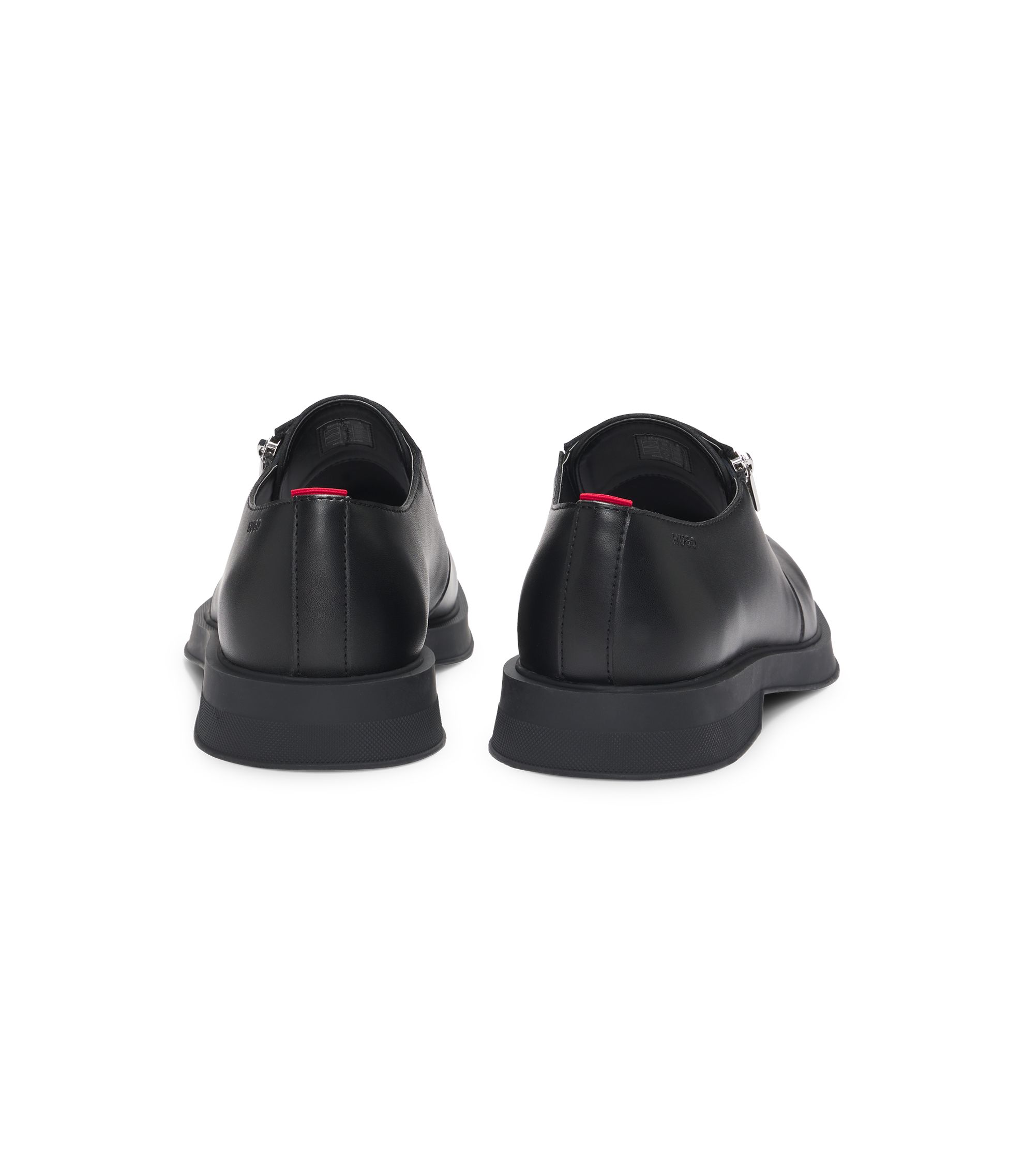 HUGO - Leather monk shoes with quarter zip - Black