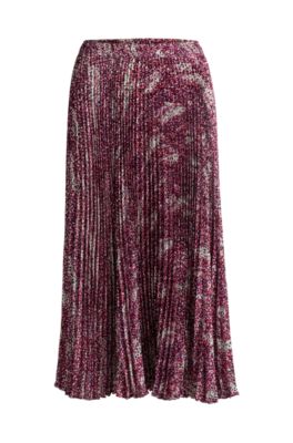 BOSS - Midi-length skirt in printed plissé satin - Pink