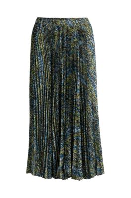 Midi-length skirt in printed pliss&eacute; satin, Patterned