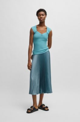 Falda plisada con microestampado, Azul