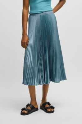 Jupe pliss&eacute;e &agrave; micro imprim&eacute;, Bleu