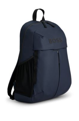 BOSS - Faux-leather backpack with zipped front pocket - Dark Blue