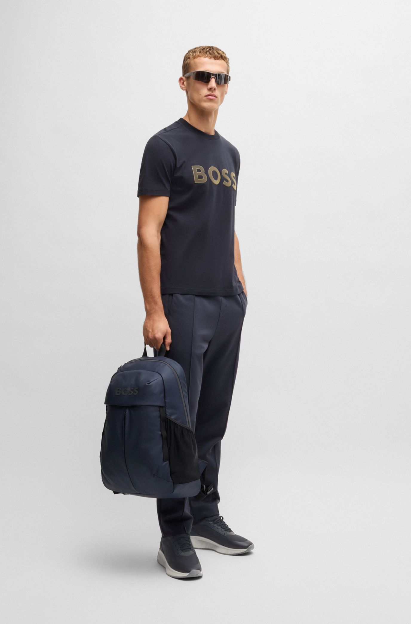 BOSS - Faux-leather backpack with zipped front pocket - Dark