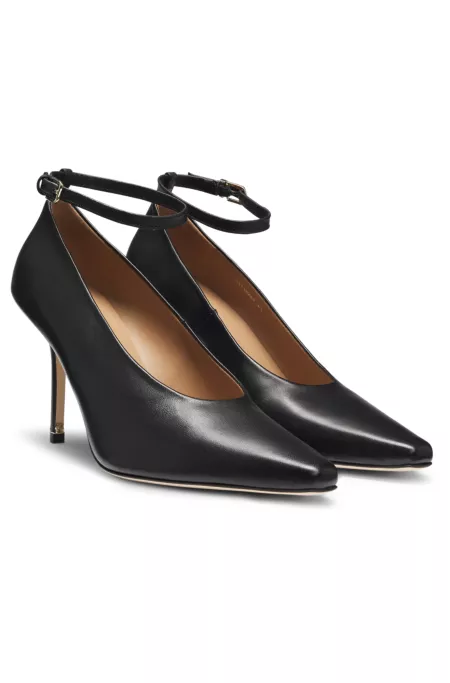 Nappa-leather pumps with ankle strap