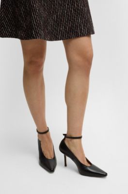 Nappa-leather pumps with ankle strap, Black