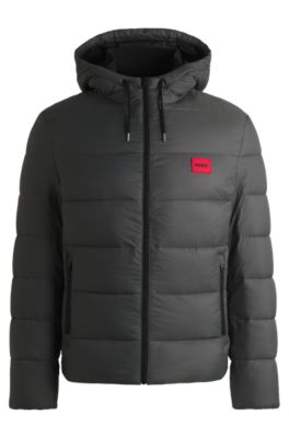 Hugo Boss Slim-fit Water-repellent Puffer Jacket With Logo Trim In Grey