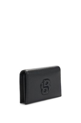 Grained small wallet with Double B monogram, Black