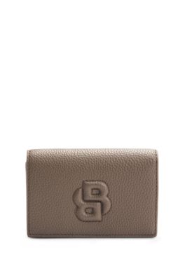Grained small wallet with Double B monogram, Brown